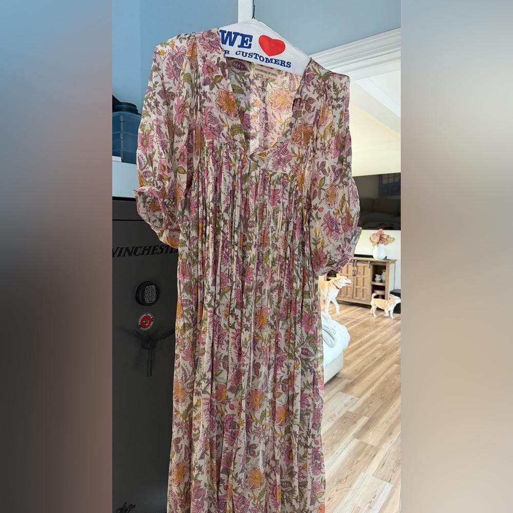 Daughter of India Floral Boho Maxi Dress in Pink & Green